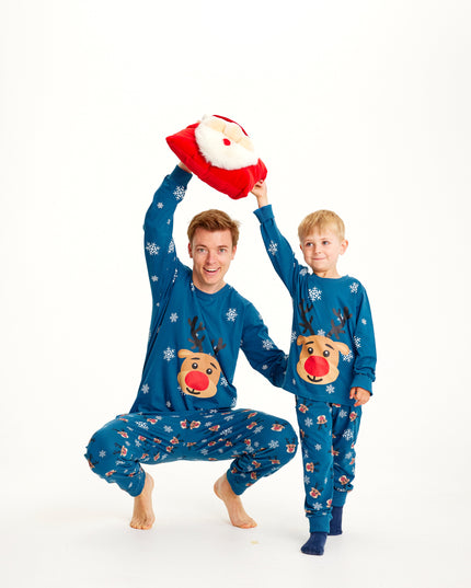 Pyjama de Noël bleu Rudolph pour enfants - Un favori des familles