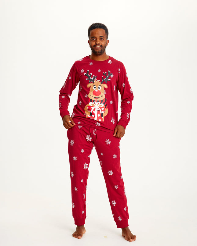 Pyjama de Noël rouge mignon de Rudolf pour hommes