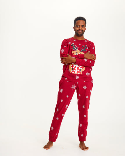 Pyjama de Noël rouge mignon de Rudolf pour hommes