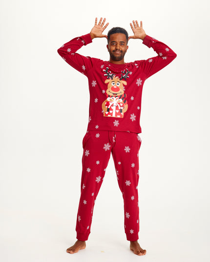 Pyjama de Noël rouge mignon de Rudolf pour hommes