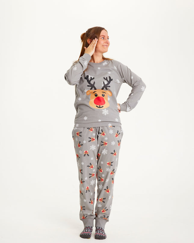 Pyjama de Noël Rudolph gris pour femmes