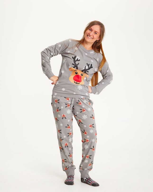 Pyjama de Noël Rudolph gris pour femmes