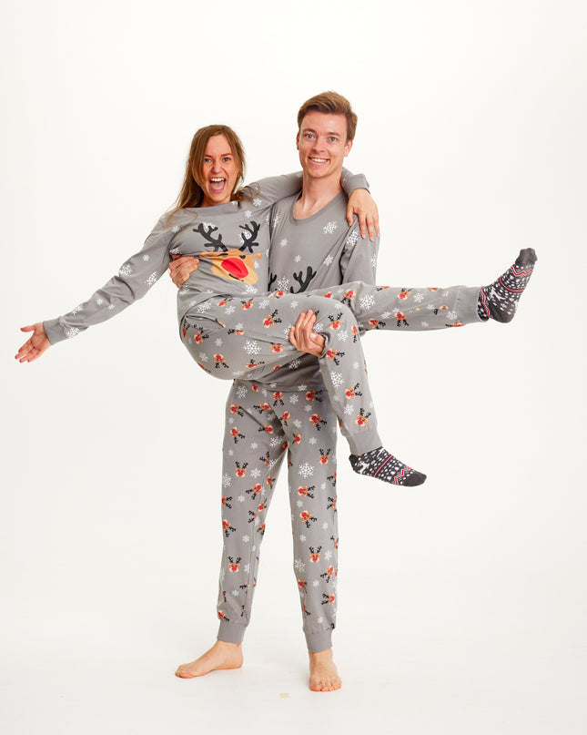 Pyjama de Noël Rudolph gris pour femmes