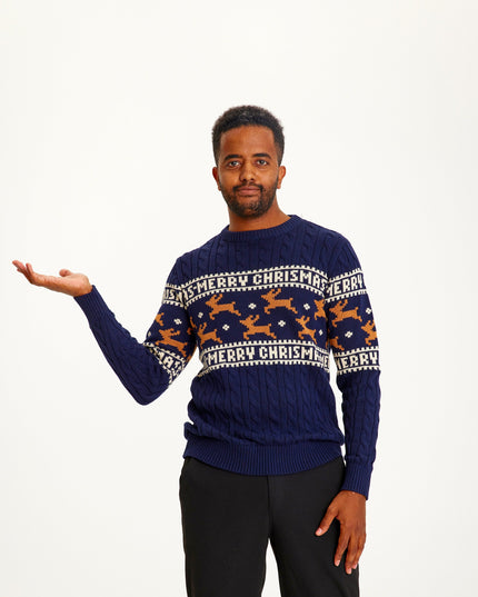 Pull de Noël bleu traditionnel et élégant pour homme