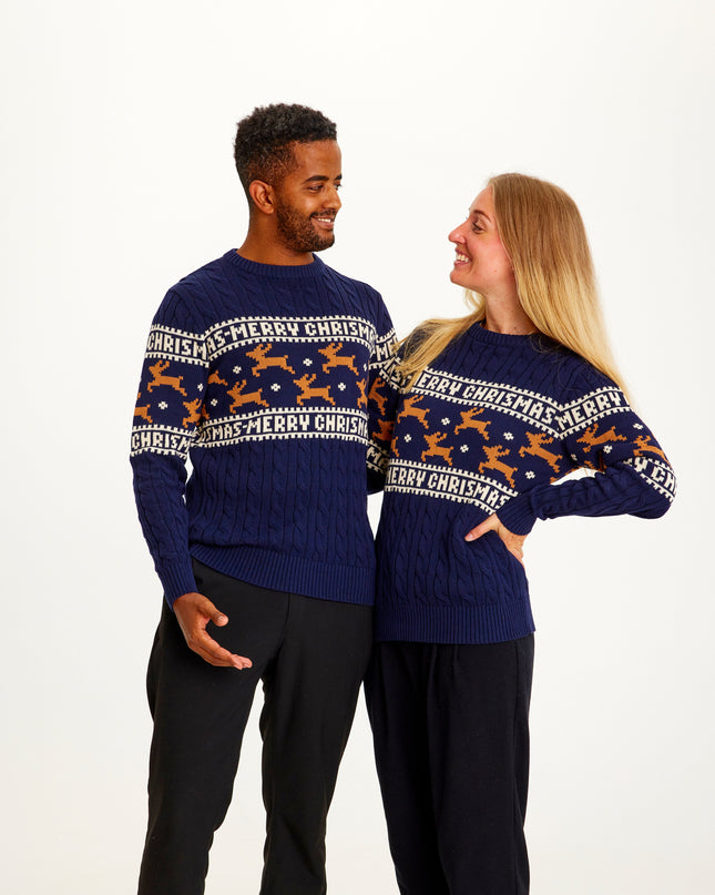 Pull de Noël bleu traditionnel et élégant