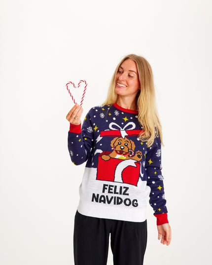 Pull de Noël moche pour femme - Feliz Navidog