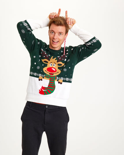 Pull de Noël vert Rudolph pour hommes