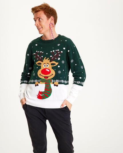 Pull de Noël vert Rudolph pour hommes