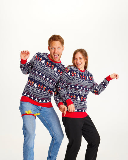 Pull bleu marine « Joyeux Noël » pour femme - Style classique