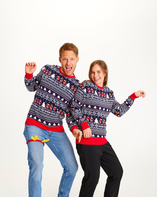 Pull bleu marine « Joyeux Noël » pour femme - Style classique