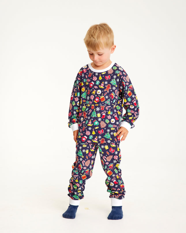 Pyjama de Noël bleu marine « fou » pour enfants - Un favori de la famille