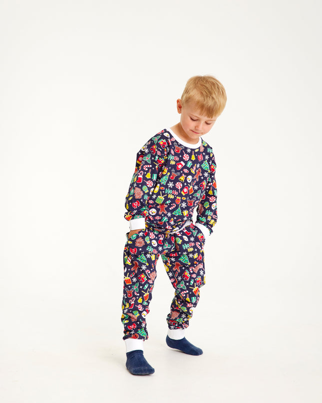 Pyjama de Noël bleu marine « fou » pour enfants - Un favori de la famille