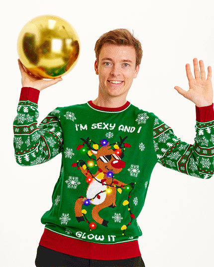 Pull vert « Sexy et lumineux » pour homme - Effet lumineux amusant