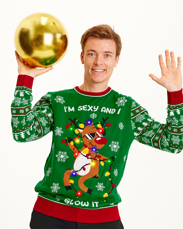 Pull vert « Sexy et lumineux » pour homme - Effet lumineux amusant