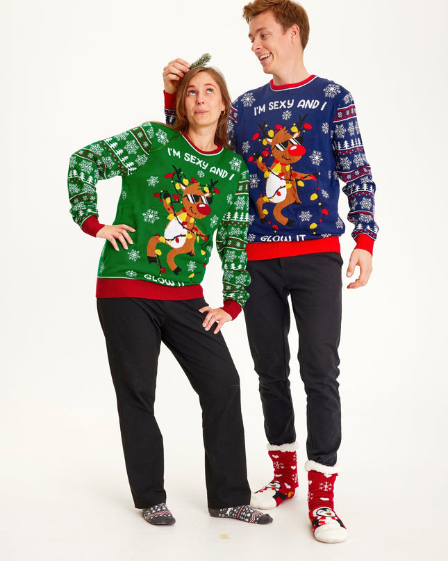 Pull vert « Sexy et lumineux » pour homme - Effet lumineux amusant