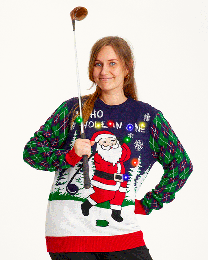 Pull de Noël moche pour femme avec lumières - Ho Ho Hole In One