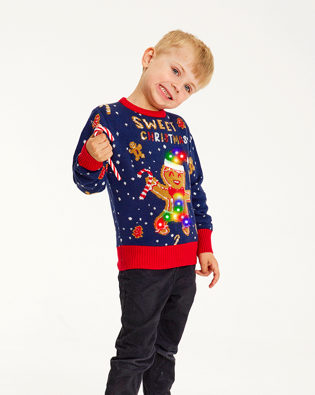 Pull mignon Cookie Man pour enfants - Pull moche lumineux