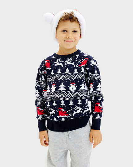 Pull de Noël bleu marine élégant pour enfants
