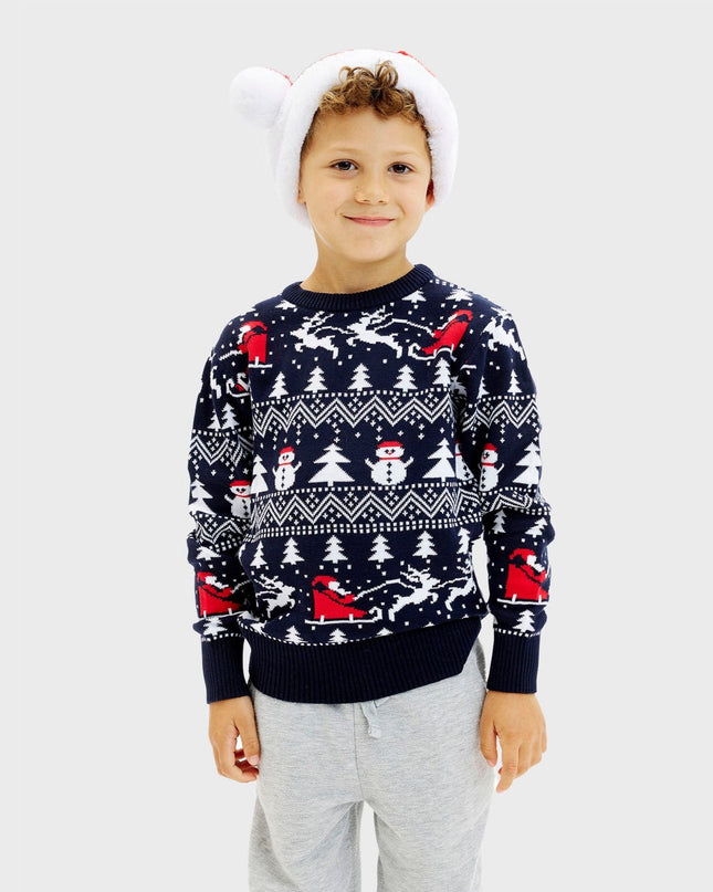 Pull de Noël bleu marine élégant pour enfants