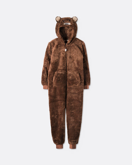 Grenouillère ours en peluche marron pour enfant
