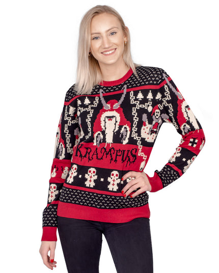 Pull de Noël moche en tricot Krampus pour femmes