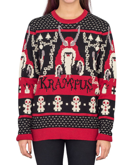Pull de Noël moche en tricot Krampus pour femmes