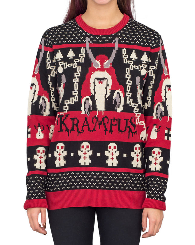 Pull de Noël moche en tricot Krampus pour femmes