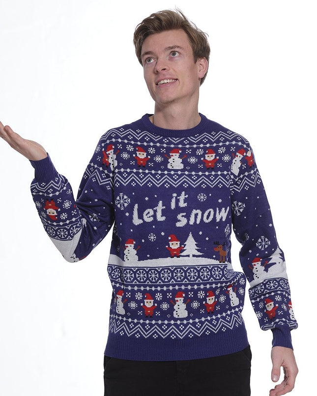 Pull de Noël « Laissez neiger » pour homme - Motif lumineux