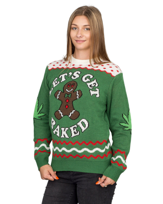 Pull de Noël en pain d'épice pour femme « Let's Get Baked »