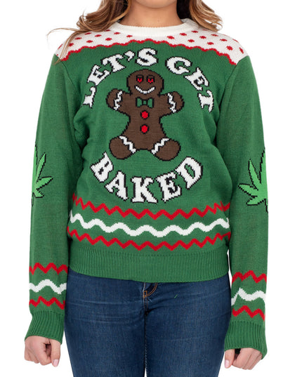 Pull de Noël en pain d'épice pour femme « Let's Get Baked »