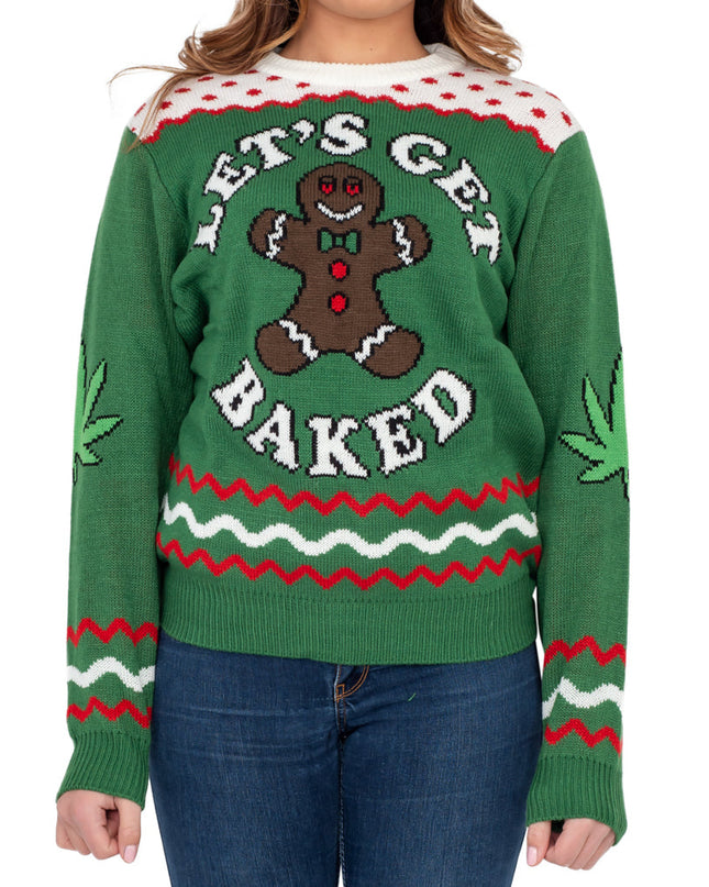 Pull de Noël en pain d'épice pour femme « Let's Get Baked »