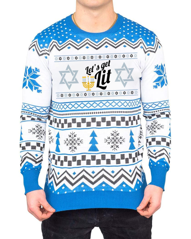 Pull de Noël moche « Let's Get Lit Hanukkah »