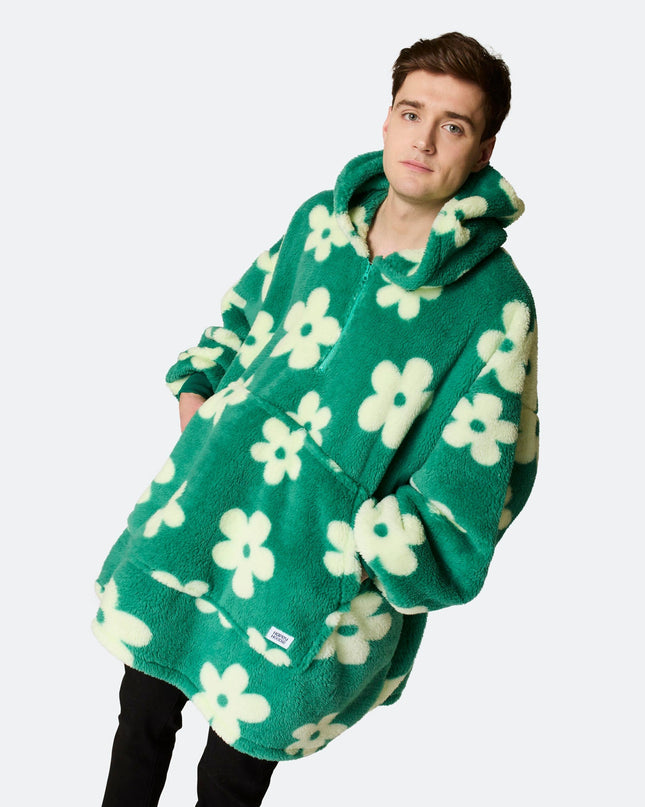 Sweat à capuche HappyHoodie vert ours en peluche à fleurs pour une ambiance printanière