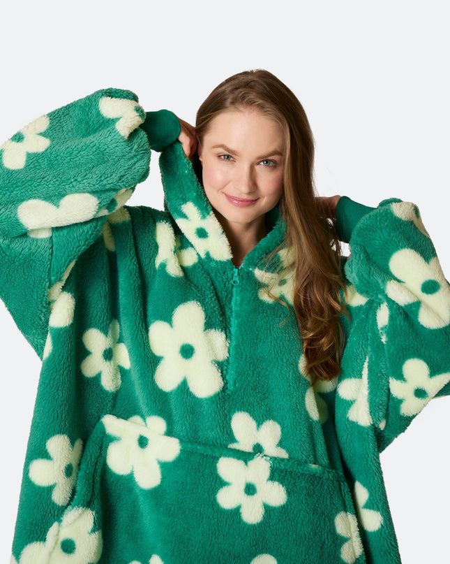 Sweat à capuche HappyHoodie vert ours en peluche à fleurs pour une ambiance printanière