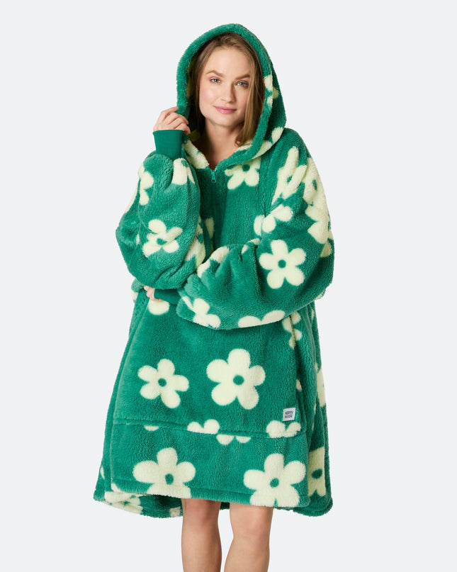 Sweat à capuche HappyHoodie vert ours en peluche à fleurs pour une ambiance printanière