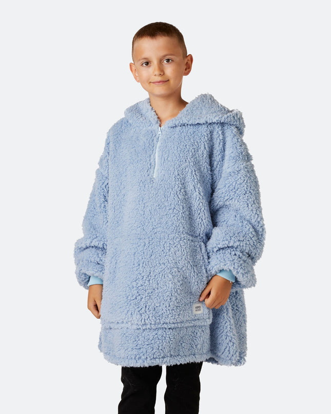 Sweat à capuche bleu en sherpa HappyHoodie pour enfants | Vêtements d'intérieur confortables pour enfants