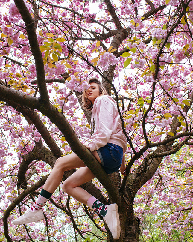 Many Mornings Zokni - Chaussettes fantaisie à fleurs de cerisier pour tous les âges
