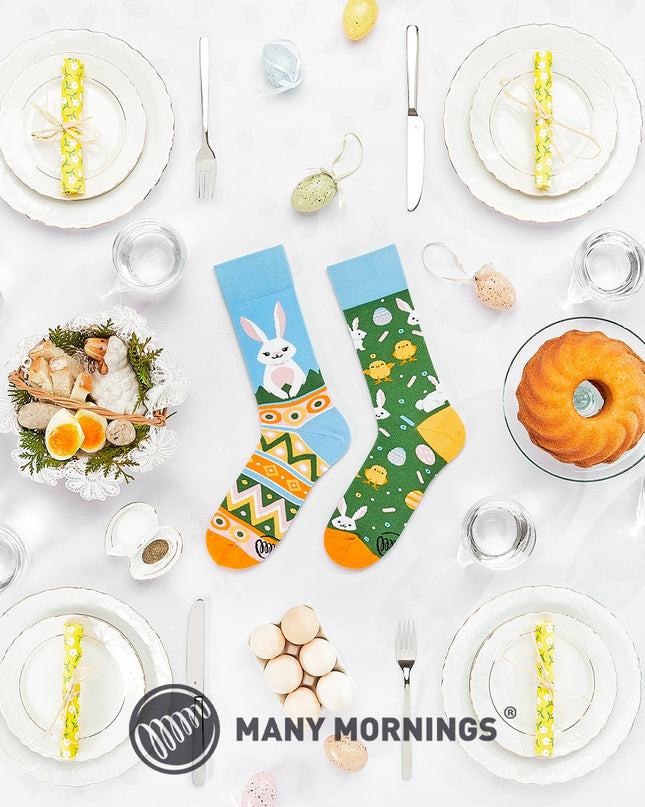 Many Mornings Zokni - Chaussettes amusantes avec le lapin de Pâques pour tous les âges