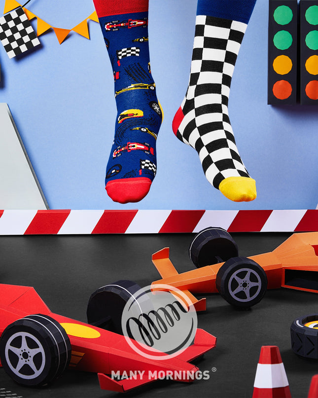 Many Mornings Zokni - Chaussettes de course de Formule 1 amusantes pour tous