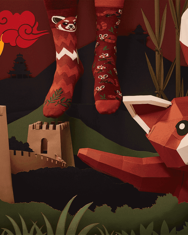 Many Mornings Zokni - Chaussettes de Noël amusantes Panda Roux pour tous