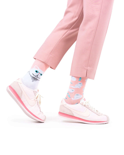 Many Mornings Zokni - Chaussettes Chat Blanc pour Adultes et Enfants