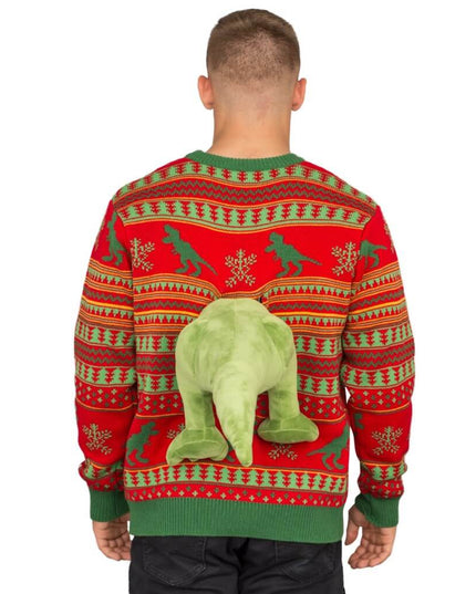 Pull de Noël moche en peluche T-Rex 3D