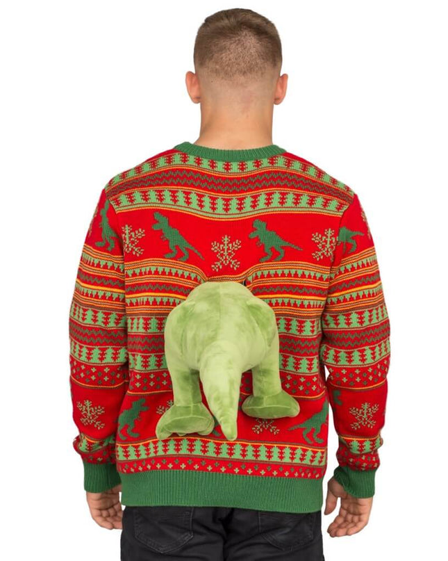 Pull de Noël moche en peluche T-Rex 3D