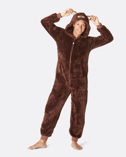 Combinaison pyjama ours en peluche marron pour homme