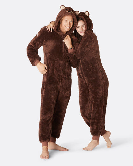 Combinaison pyjama ours en peluche marron pour homme