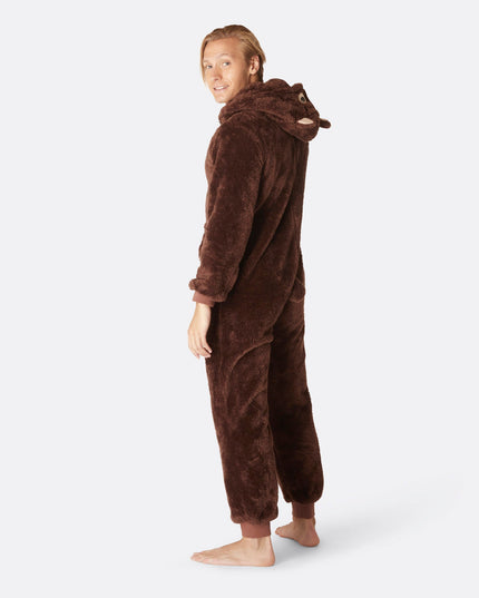 Combinaison pyjama ours en peluche marron pour homme