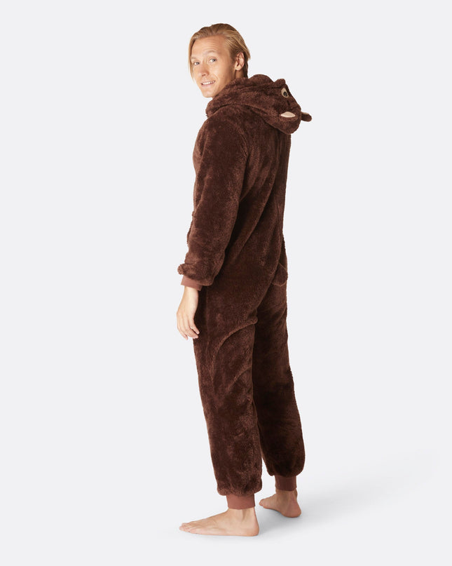 Combinaison pyjama ours en peluche marron pour homme