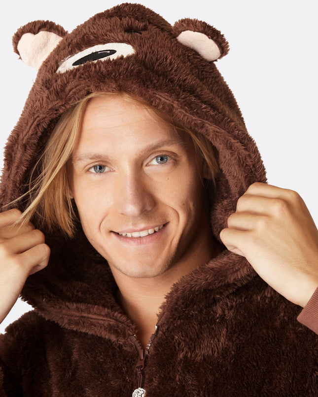 Combinaison pyjama ours en peluche marron pour homme