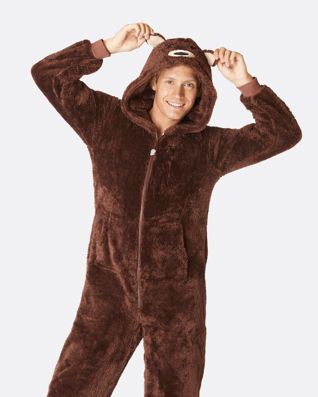 Combinaison pyjama ours en peluche marron pour homme
