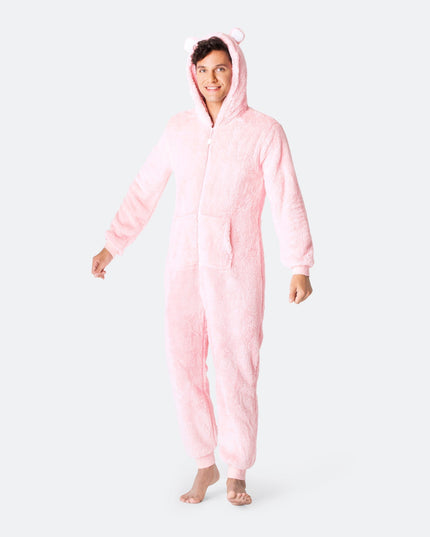 Combinaison pyjama ours en peluche rose pour homme